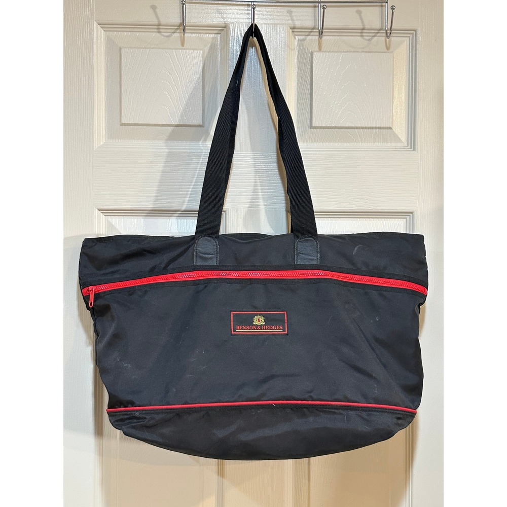 Vintage Benson & Hedges‎ Black Nylon Tote Bag Red Trim Promo Travel Shoulder Bag